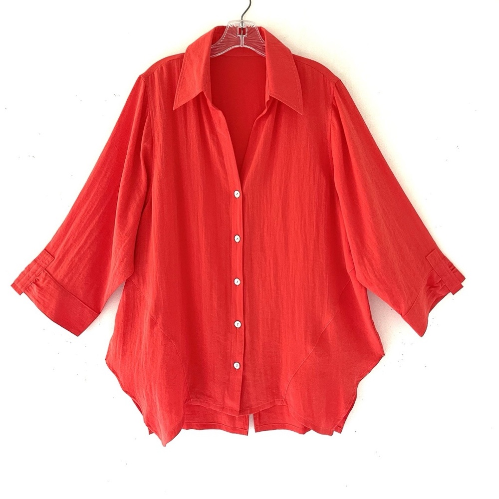 Fridaze 100% linen Coral Orange Tunic Blouse Top Shirt Lagenlook Size 0X